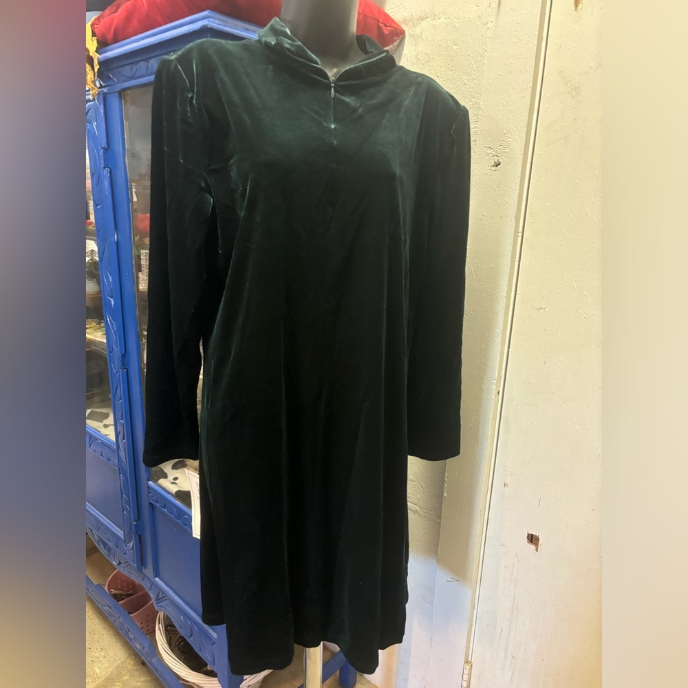Luxurious Velvet Long Sleeve Dress in Deep Green